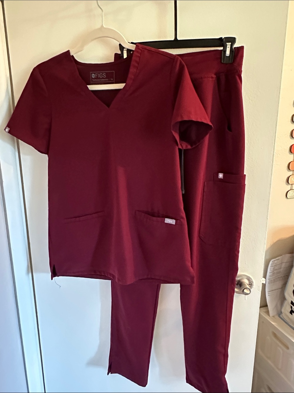 Figs Burgundy V-Neck Scrub Top and Matching Pants
